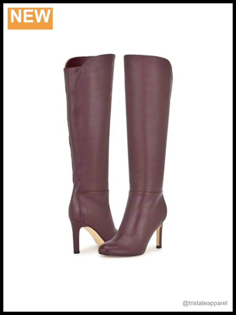 Nine West Sancha Knee High Leather Stiletto Boots Almond Toe Zip
